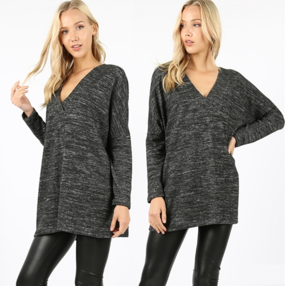 Sweaters - V-Neck Drop Shoulder Marbled Sweater